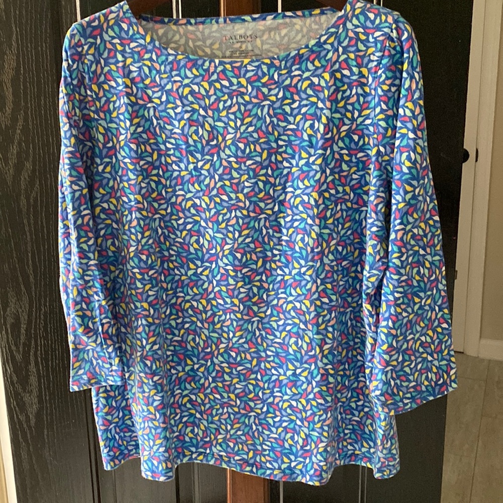 Talbots three-quarter length multicolor, primarily blue, top size 1X
